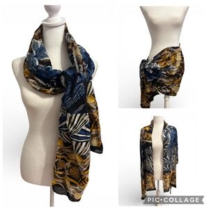 Chicos scarf wrap swim coverup blue black gold 72x23 lightweight‎ classic
